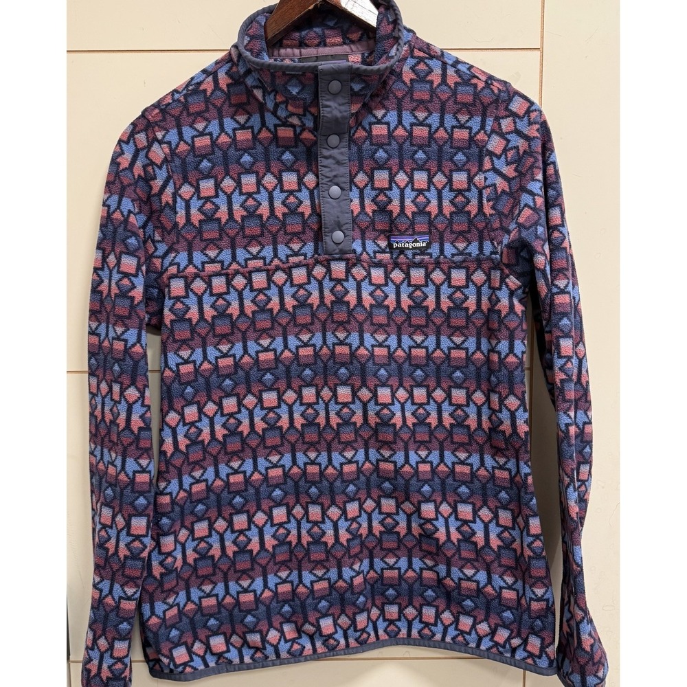 Patagonia Womens Micro D Snap-T Fleece Cedar Mesa Stone Blue Print Pullover M